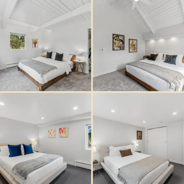 Collage of the four bedrooms, sleeps 10
